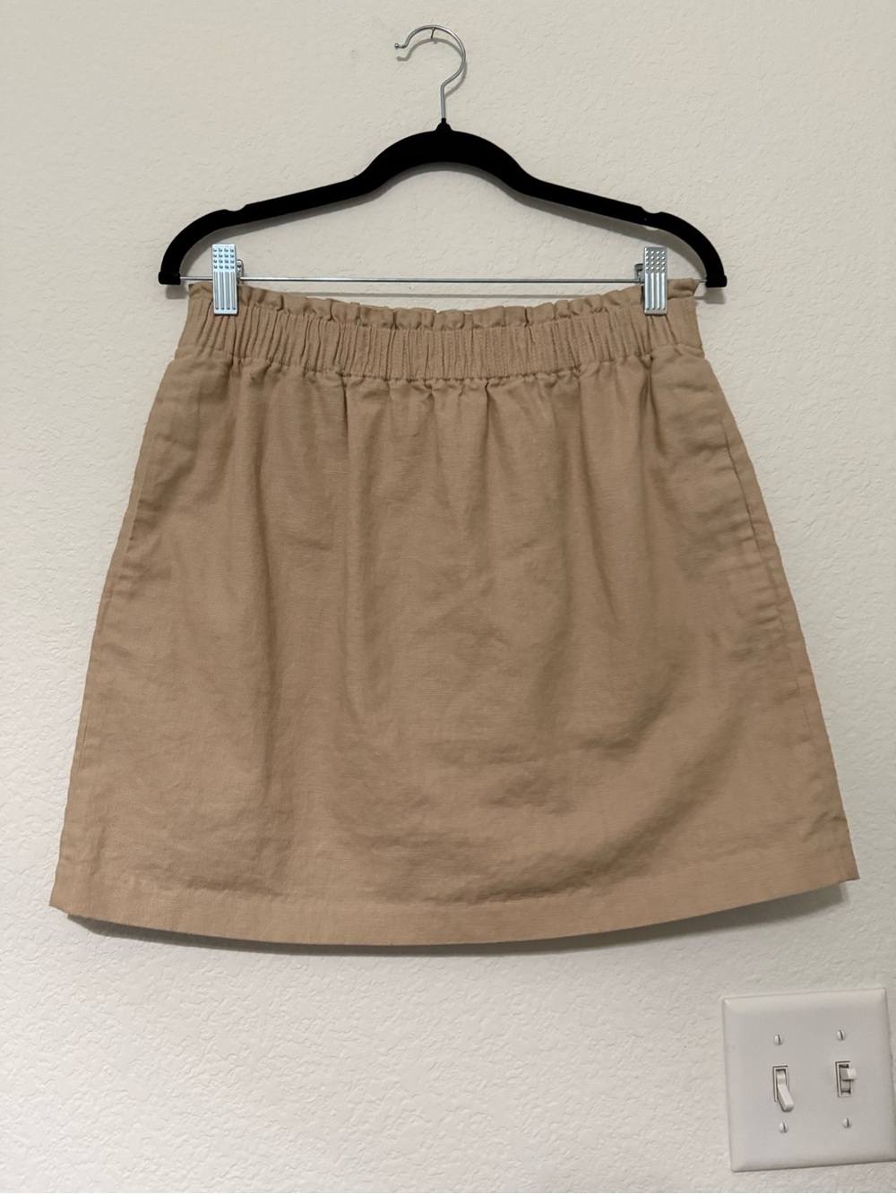 J. Crew Tan Elastic-Waist Linen Cotton Blend A-Line Mini Skirt